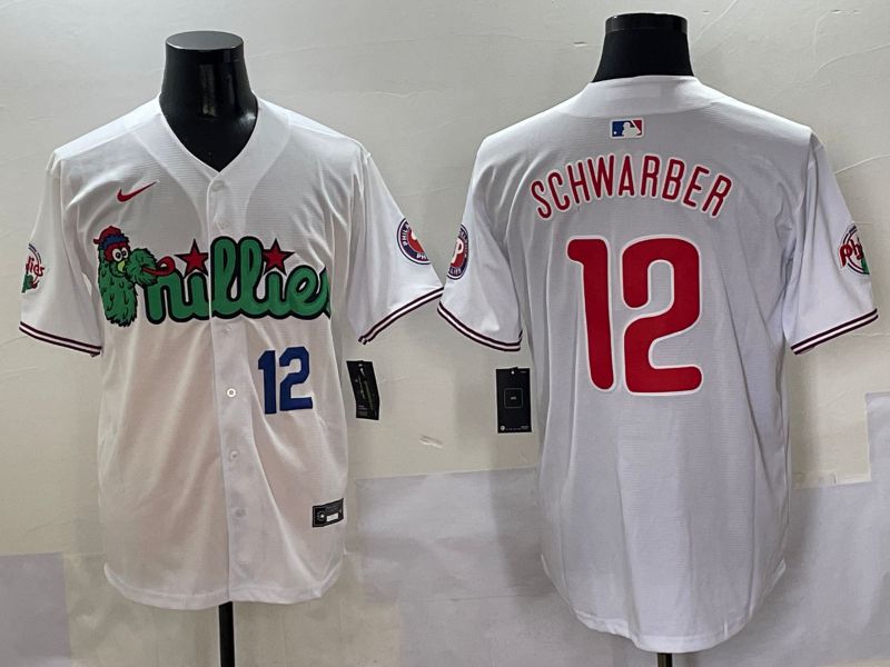 Men Philadelphia Phillies #12 Schwarber White three generations Joint Name Nike 2025 MLB Jersey style 4->philadelphia phillies->MLB Jersey